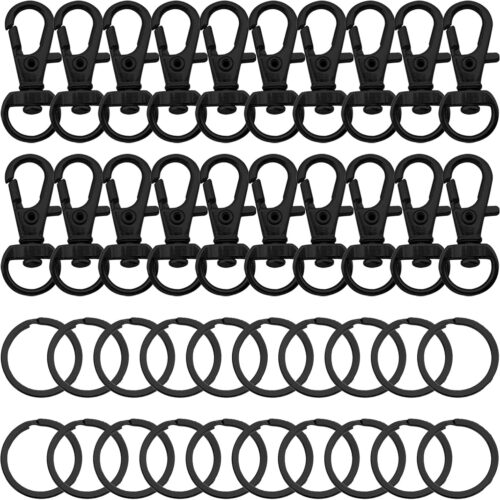 80pcs Swivel Snap Hooks and Key Rings Set, Black Swivel Clasps Lanyard Lobster Claw Clasps Metal Hooks Key Chain for Keychain/Crafts/DIY Jewelry Making/Purse and Crafting