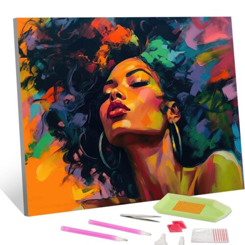 Diamond Art Painting Kits for Adults DIY Diamond Art Black Girl 5D Painting Full Drill African American Gem Art Painting with Diamonds Art Crafts for Home 12"x16"