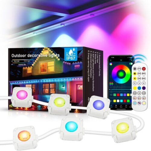 Permanent Outdoor Lights,Smart RGB Outdoor String Lights with 75 Scene Modes,50ft LED Eaves Lights,IP67 Waterproof,All Holiday,Party,Halloween,Christmas Decoration,with App and Remote