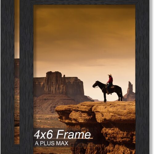 4x6 Picture Frame Set of 2, Black Engineered Wood Frame for 4 x 6 Inch Picture Poster Photo, Light Weight 4 by 6 Frame with Wood-grain for Wall - 2 Pack/Black/4"x6"