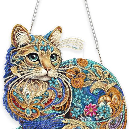 DIY Hanging Diamond Craft Pendant Painting Kit Cat, Special Gem Art Painting Acrylic Ornament Window Suncatcher, Box Package,9.4x9.6inch
