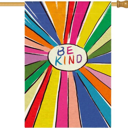 Be Kind Rainbow Sunshine Pride Garden Flag Double Sided, LGBTQ+ Community Parade Yard Outdoor Decoration 28 x 40 Inch