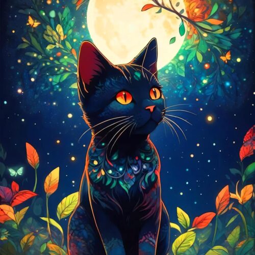 Cat Diamond Painting Kits for Adults Beginners - Black Cat Diamond Art Kits for Adults, Full Drill DIY 5D Diamond Painting Moon Gem Art Crafts Kits for Home Wall Decor 12x16 in