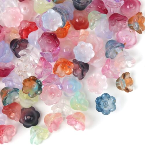 100 Pcs Glass Flower Beads Mix Color Cute Beads Kandi Charms Bulk Crystal Trumpet Flower Bell Czech Beads for Jewelry Making Bracelets