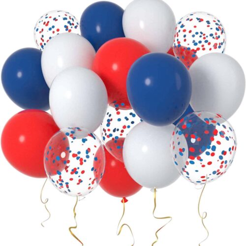 12 Inch Red White and Navy Blue Balloons,Navy Blue and Red Confetti Latex Balloons Party Decorations Supplies,Pack of 50