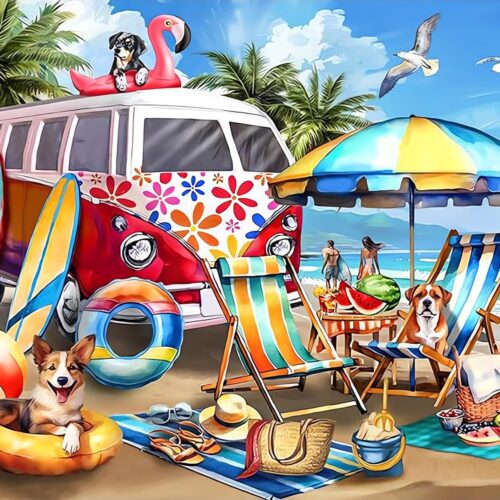 Diamond Art Kits for Adults,5D Dog Days of Summer DIY Full Drill Diamond Painting Kits for Beginner,Premium Gem Dots Home Wall Decor Gift (12x16 Inch)