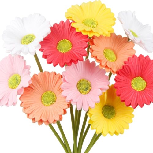 10 Pcs Artificial Gebera Daisies Flowers Fake Daisies Real Touch Flowers PU Faux Flowers Bouquet for Indoor Home Arrangements Vase Wedding Party Table Centerpiece DIY Floral Decor Multicolor