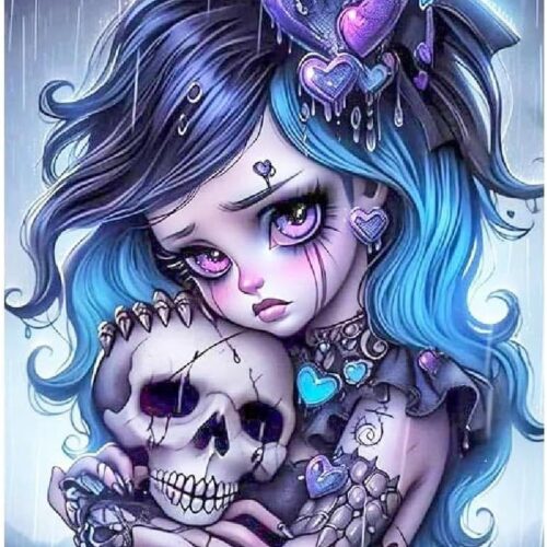 5D Diamond Painting Kits for Adults, Gothic Diamond Art Kits for Beginners, DIY Skull Round Full Diamond Gemstone Art Rhinestone Painting for Wall Decor 12X16 inch
