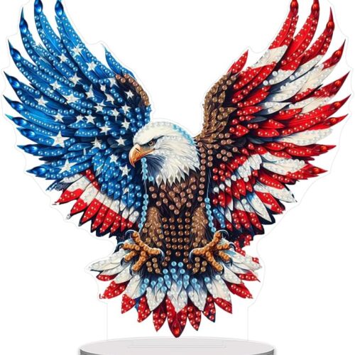 DIY Ameriacn Flag Eagle Diamond Desktop Ornament,4th of July Crystal Diamond Art Painting Tabletop Ornaments Single Sided, Independence Day Crafts Gift for Adult Beginner Home Decor 8x8 Inch