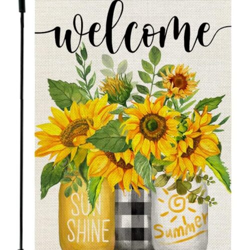 Summer Sunflower Garden Flag Mason Jar Double Sided 12x18 Inches Small Burlap Seasonal Welcome Yard Porch Decoration for Outside