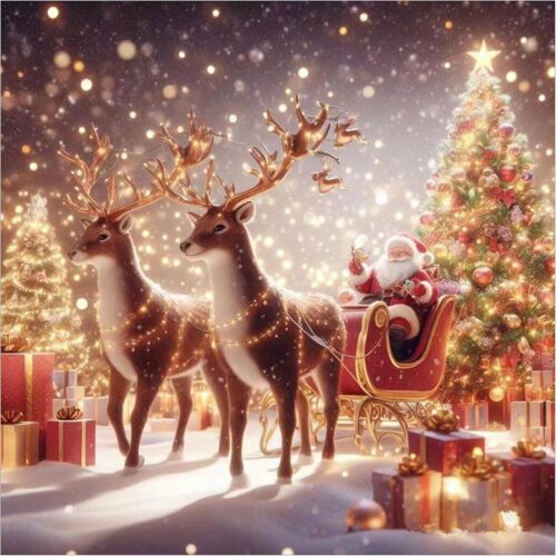 5D Painting by Numbers Kits for Adult Santa Claus Elk Christmas Tree Gift DIY Round Diamond Art Kits Christmas Picture Art for Home Wall Decor,11.8x11.8 inch