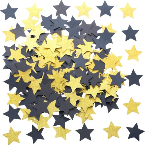 Glitter Five Stars Table Confetti Decor - Black Gold Wild One 1st Birthday Graduation Party Twinkle Stars Sequins Wedding New Years Sprinkles Decorations, 200pc