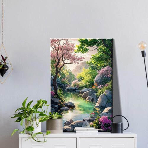 Paint by Numbers Kit for Adults with Frame, Landscape Paint by Number Canvas, Mountain Paint by Numbers with Easel, DIY Flowers Scenery Oil Painting Kit for Home Wall Decor 8 x 12 Inch