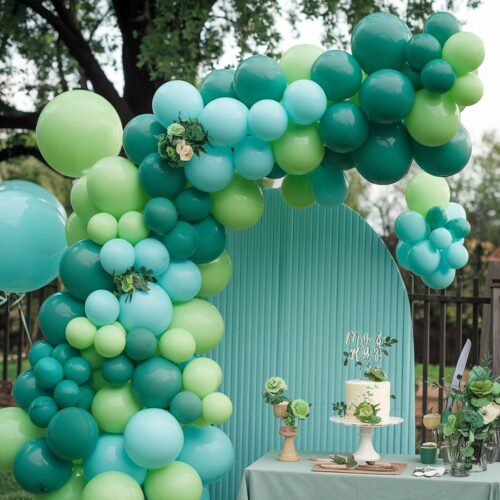 Blue and Green Balloons, Slate Blue Balloon Arch Kit,Baby Blue Light Green Balloons for Baby Shower Boy Birthday Party Backdrop Decoration,Pastel Seaside Balloon Garland Arch