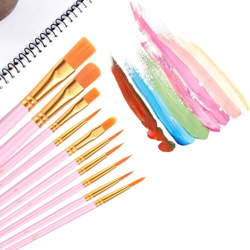 Acrylic Paint Brushes, 6 Packs/60 pcs Nylon Hair Paint Brush Set for All Purpose Oil Watercolor Painting Artist Professional Kits (Pink)