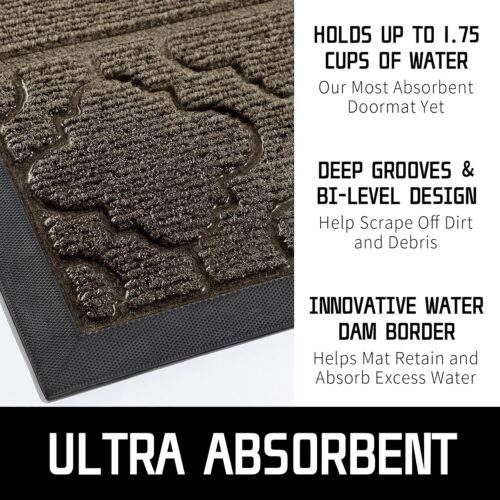 Welcome Mat Outdoor Indoor, All-Season Waterproof Front Door Mat Outside Entrance, All-Weather Heavy Duty Non-Slip Doormat, Low Profile Porch Patio Entrance Mats, 29.5x17, Coffee