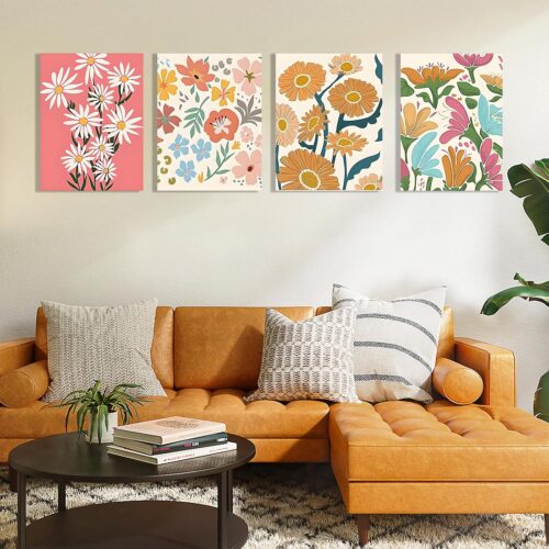 4 Pack Easy Paint by Numbers Kit for Adults Beginner,Small Paint by Number Kits for Kids Flower,Paint by Number Kit for Adults Flowers Cheerful Painting by Numbers on Canvas for 8x12 Inch