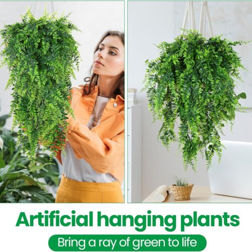 28 Pcs Artificial Hanging Plants 32 Inch Plastic Fern Vine Fake Greenery Plant Faux Eucalyptus Vine for Wall Room Wedding Indoor Outdoor Decor, No Baskets (Boston Fern,Greenery,Eucalyptus)