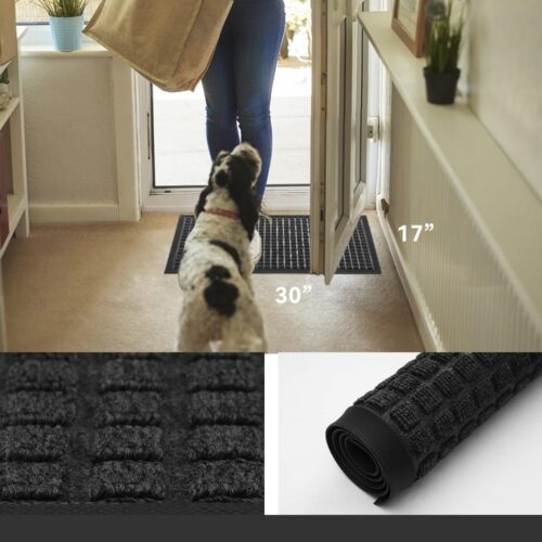 Front Door Mat Outside Entrance Doormat-Outdoor Indoor Door Mat for Entryway-Welcome Mat Thick Durable Rubber Backed Door Entry Mat Non Slip Dirt Trapper Absorbent-Black 17”x30”