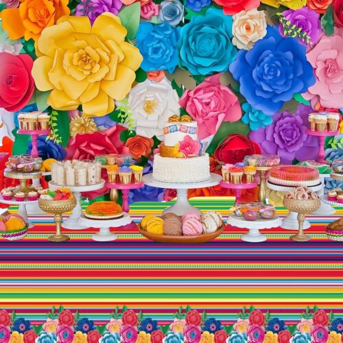 3 Pieces Different Mexican Fiesta Tablecloth Disposable Plastic Table Covers for Cinco de Mayo Mexico Theme Party Supplies Floral Stripes Rectangle Table Covers（108 x 54 Inches）