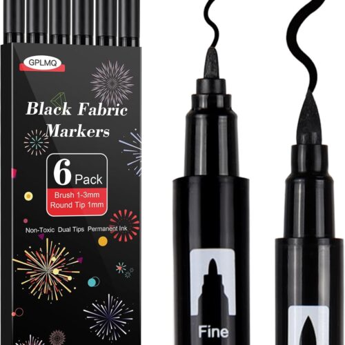 Black Fabric Markers Pens - Dual Tips Fabric Marker Permanent for Clothes, Non-Toxic, No Fade, No Bleed, Ideal for DIY Projects on Shirts, Hats, Canvas, and Textiles