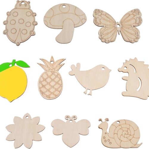 70PCS Pastoral Unfinished Blank Wooden Cutouts Craft for Kids,Suit for Children's Painting DIY Room Decoration Gift Giving Surprise (70 Pastoral)