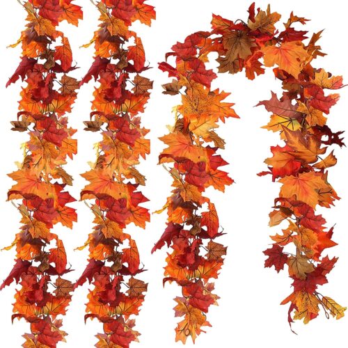 3 Pack Fall Leaf Garland, Hanging Fall Vines Autumn Garland Artificial Maple Fall Leaves Thanksgiving Decor for Home Wedding Fireplace Party