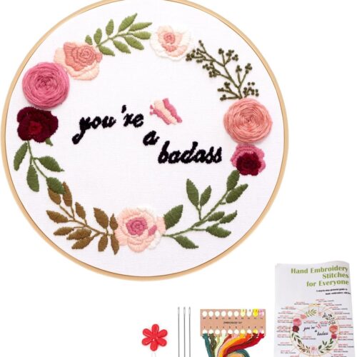 Funny Embroidery Kit for Adults, Beginners Cross Stitch Kits Needlepoint Kit with Stamped Embroidery Pattern Hoop Threads Needles Tools