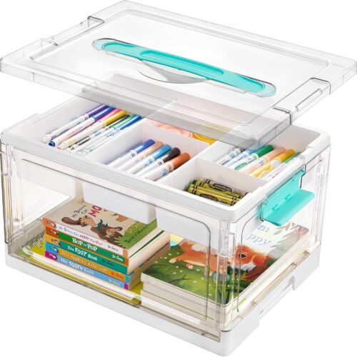 24 QT Clear Plastic Craft Organizers and Storage Box with Removable Trays and Dividers,Art Supply Organizers and Storage,Ideal Containers for coloring Books,Toys,Craft Supplies,1 Pack