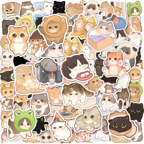 100PCS Cute Cat Stickers for Kids, Water Bottle Stickers Gift for Teen Birthday Party, Waterproof Stickers Aesthetic Vinyl Kawaii Cartoon