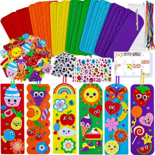 36 Sets Cute Crafts Kits DIY Colorful Whimsical Bookmarks Decorations Art Sets Fruits Sweet Treats Animals Sun Rainbow Foam Stickers for Kids Classroom Activities Reading Rewards Party Favors