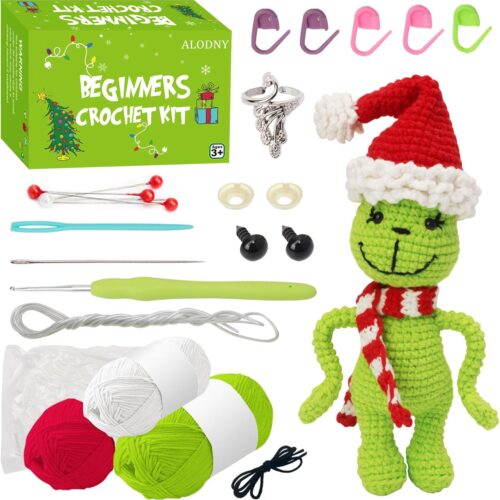 Crochet Kit for Beginners,Christmas Crochet Kit for Beginners Adults,Knitting Kits Hooks Yarn Set with Step-by-Step Video Tutorials