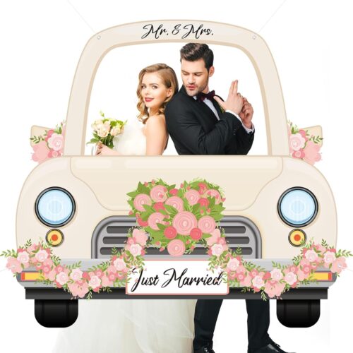 61.8 x 70.9 Inch Wedding Car Photo Booth Frame Large Wedding Photo Booth Prop Engagement Party Decorations for Newlyweds Selfie Props for Anniversary Party Supplies