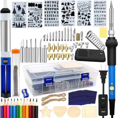 Wood Burning Kit 95pcs Soldering Pen with Adjustable On-Off Switch Control Temperature Wood Burning Tool for Embossing, Carving, Soldering Tips, Carrying Box