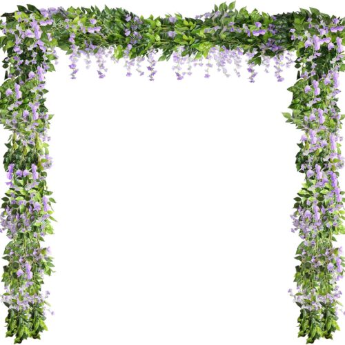 4 Pieces 26 Feet in Total Vine Artificial Wisteria Garland Artificial Wedding Silk Wisteria Hanging Flower for Wedding Arch Home Garden Party Outdoor Decor(Purple)