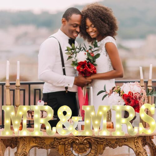 6Pcs MR & MRS LED Light Sign, Wedding Signs for Anniversary, Engagement, Banquet & Table Decor,Perfect for Photo Props Wedding Valentine's Day