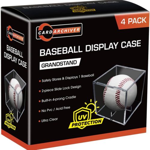 4 Pack Baseball Display Cases - UV Protected Acrylic Square Baseball Holder, Official Size Baseball Display Boxes, Clear Display Cube Baseball Memorabilia Showcase Autographed Ball Protector