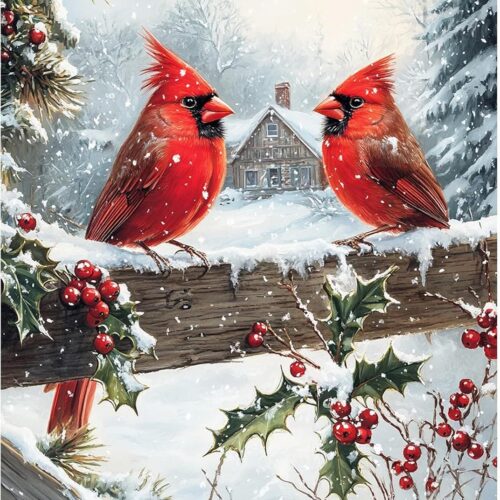 Winter Cardinal Christmas Diamond Painting Kits for Adults - Full Drill Diamond Art Painting for Beginners, 5D Round Picture with Diamonds Gem Art Painting Kits for Home Wall Decor 12x16 inch