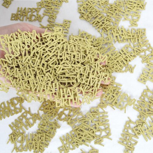 Gold Happy Birthday Confetti, Glitter Birthday Party Table Decorations, Sprinkling Scatter, Paper Confetti for 1st 2nd 3rd 13th Sweet 16 21st 18th 30th 40th 50th 60th 70th Birthday