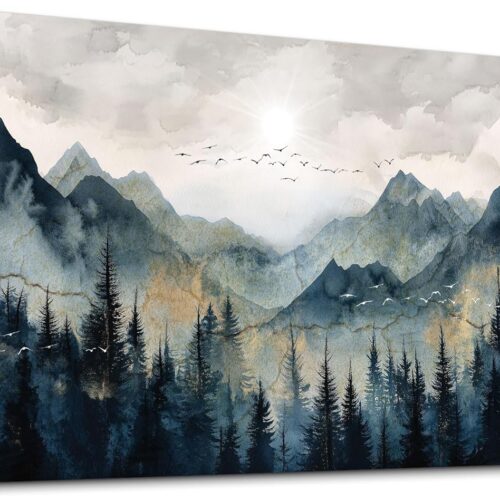 Canvas Wall Art For Bedroom Wall Decorations For Living Room Modern Office Wall Decor Abstract Watercolour Painting Mountain Landscape Wall Pictures Printed Artwork Home Decor 20"X40"