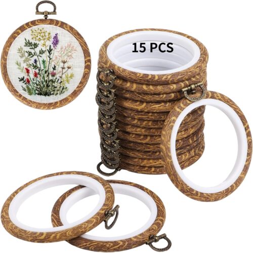 Round Embroidery Hoops Frame 15 PCS - 4 Inches Embroidery Frames, Circle Rubber Hoops Rings, Embroidery Cross Stitch Frame Kits for Craft Sewing DIY Hanging Gifts