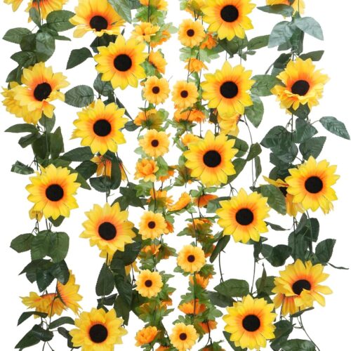 6 Pack Artificial Sunflower Garland 7.2FT Fake Silk Sunflowers Hanging Garlands Vines Birthday for Party Baby Shower Wedding Garden Home Table Decorations (Total 140 Flowers)