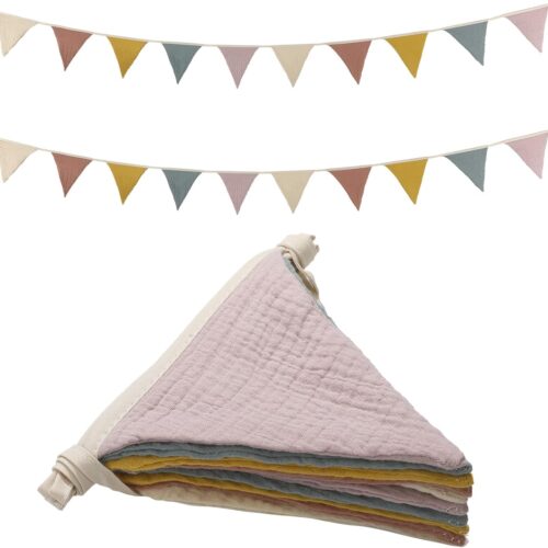 15.5 ft Pennant Banner Flags, 2 Pcs Nursery Garland Triangle Bunting Flag Baby Banner for Nursery Decor Baby Birthday Boho Wedding Shower Party Event, Each 7.75 ft(Rainbow Color)