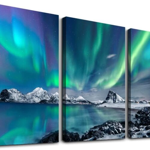 farmhouse Wall Art Aurora Scenery Painting on Canvas Wall decorations for living room Stretched and Framed Canvas Paintings 3 piece bedroom bathroom wall decor Ready to Hang for office Home Decor art
