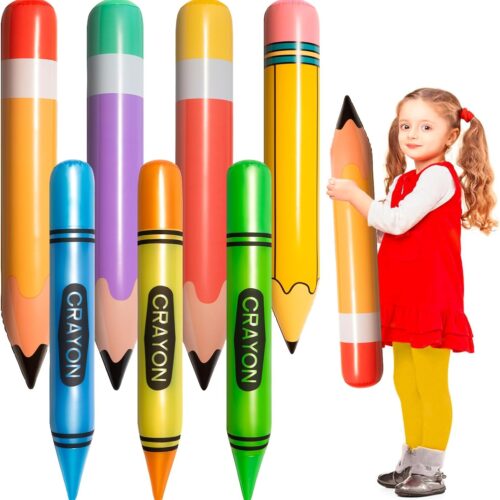 9Pcs Pencils Balloons, 28IN Large Back to School Inflatables Crayons Balloon for School Party Decorations