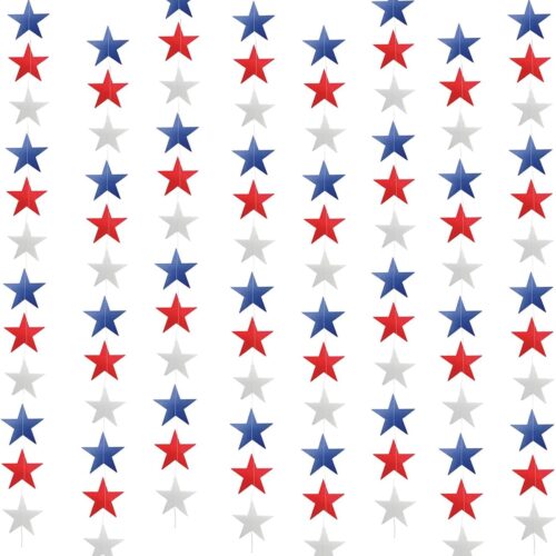 Patriotic Star Streamers Banner Garland Decorations for 4th of July Red White Blue Hanging Stars Banner Memorial Day Independence Day Celebration Veterans Day Party Decorations, 8 Pack