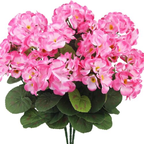 3 Pcs Artificial Geraniums Flowers Silk Geraniums for Outdoors UV Resistant Pink Artificial Geranium Bush Faux Flowers Plant Geraniums for Garden Home Decor Indoor Patio Vase Table Centerpiece