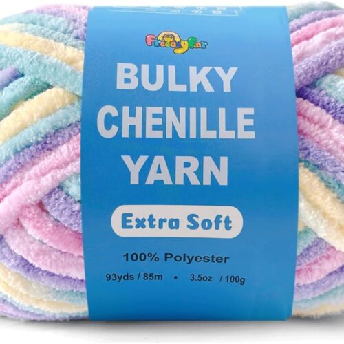 Velvet Chenille Yarn for Crocheting and Knitting – Bulky (93 Yards/100g), Extra Soft Polyester Chunky Yarn for DIY Crafts, Plush Toys, Blankets (Pastel, 1 Pack)