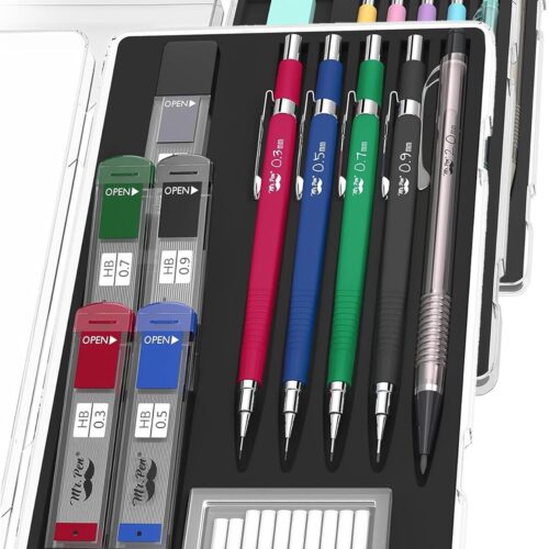 Mechanical Pencil Set with Lead and Eraser Refills, 5 Sizes - 0.3, 0.5, 0.7, 0.9 and 2 Millimeters, Drafting, Sketching, Illustrations, Architecture, Drawing Mechanical Pencils