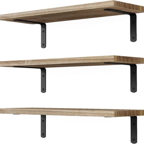 Floating Shelves, 3 Sets Wall Shelves, Wooden Floating Shelves for Wall Décor, Wall Mounted Floating Bathroom Shelf for Storage, Floating Book Shelf for Bedroom, Living Room – Rustic Brown